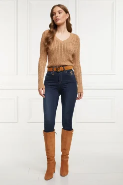 Holland Cooper Knitwear|Wardrobe Staples-Seattle V-Neck Knit Dark Camel