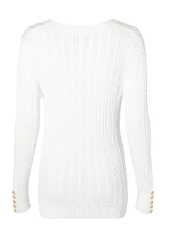 Holland Cooper Knitwear-Seattle V-Neck Knit Winter White