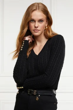 Holland Cooper Knitwear|Bump Friendly Collection-Seattle V-Neck Knit Black