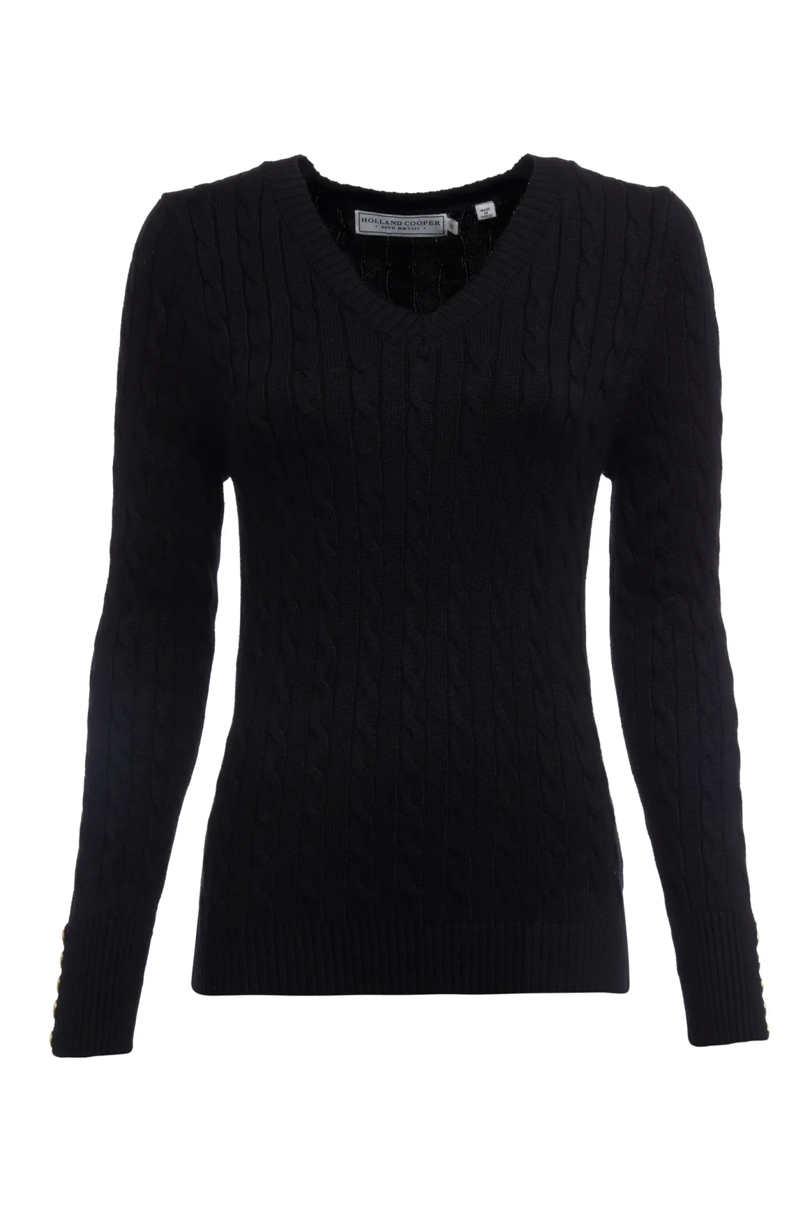 Holland Cooper Knitwear|Bump Friendly Collection-Seattle V-Neck Knit Black
