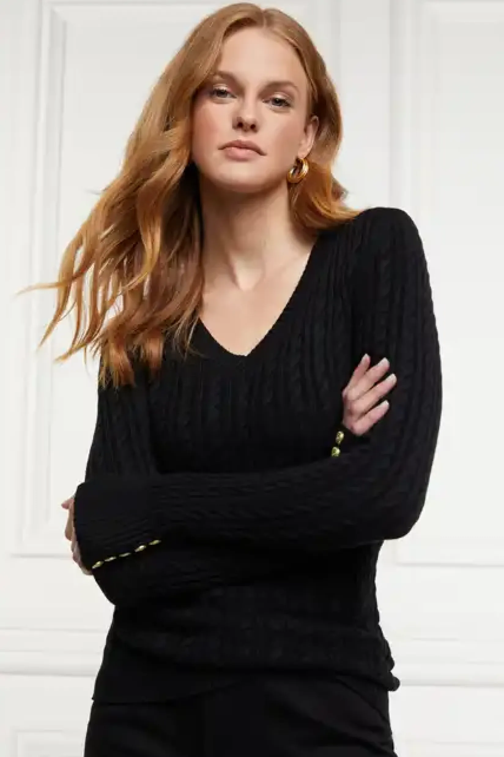 Holland Cooper Knitwear|Bump Friendly Collection-Seattle V-Neck Knit Black