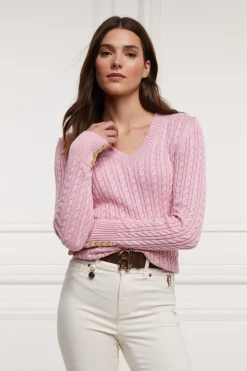 Holland Cooper Knitwear-Seattle V-Neck Knit Blush