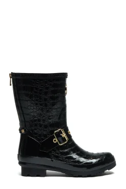 Holland Cooper Wellington Boots|Footwear-Sherpa Lined Chelsea Wellington Black Croc