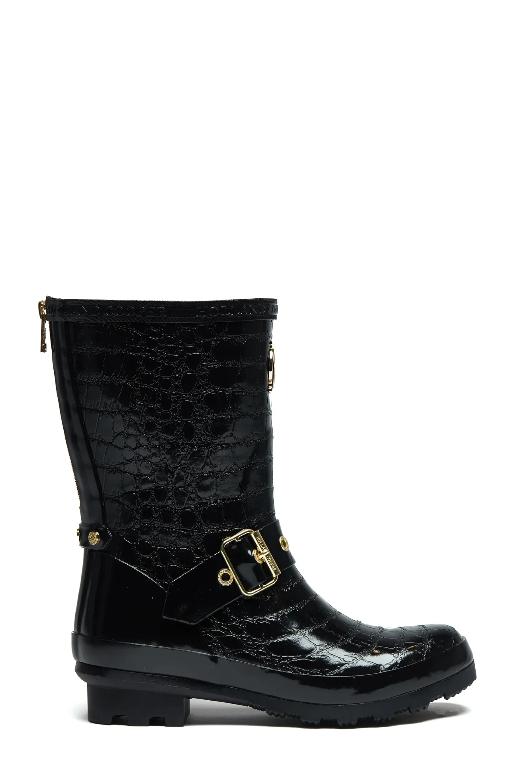 Holland Cooper Wellington Boots|Footwear-Sherpa Lined Chelsea Wellington Black Croc