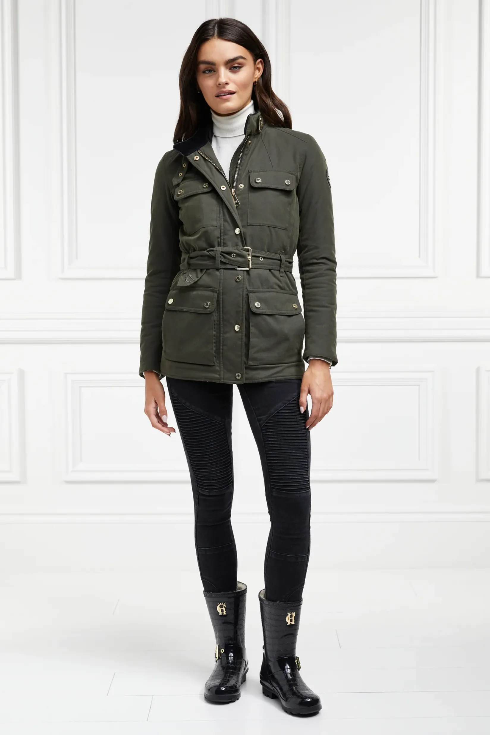 Holland Cooper Wellington Boots|Footwear-Sherpa Lined Chelsea Wellington Black Croc