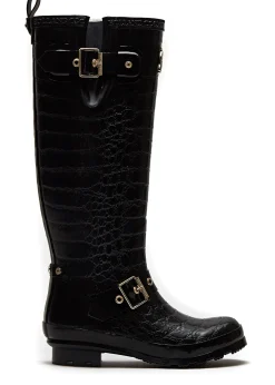 Holland Cooper Wellington Boots|Footwear-Sherpa Lined Regency Wellington Black Croc