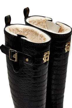 Holland Cooper Wellington Boots|Footwear-Sherpa Lined Regency Wellington Black Croc