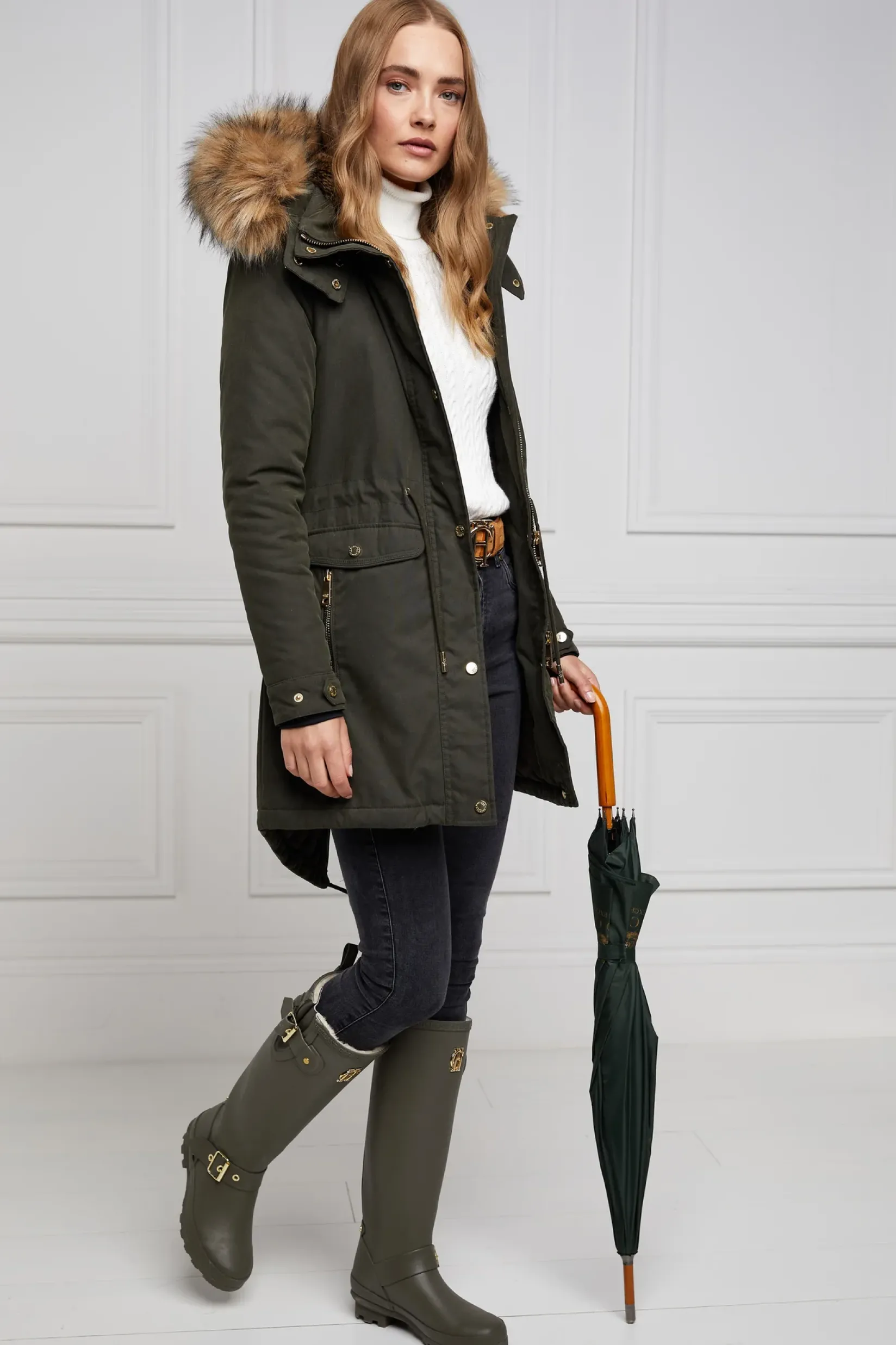 Holland Cooper At The Stables|Wellington Boots-Sherpa Lined Regency Wellington Matte Green