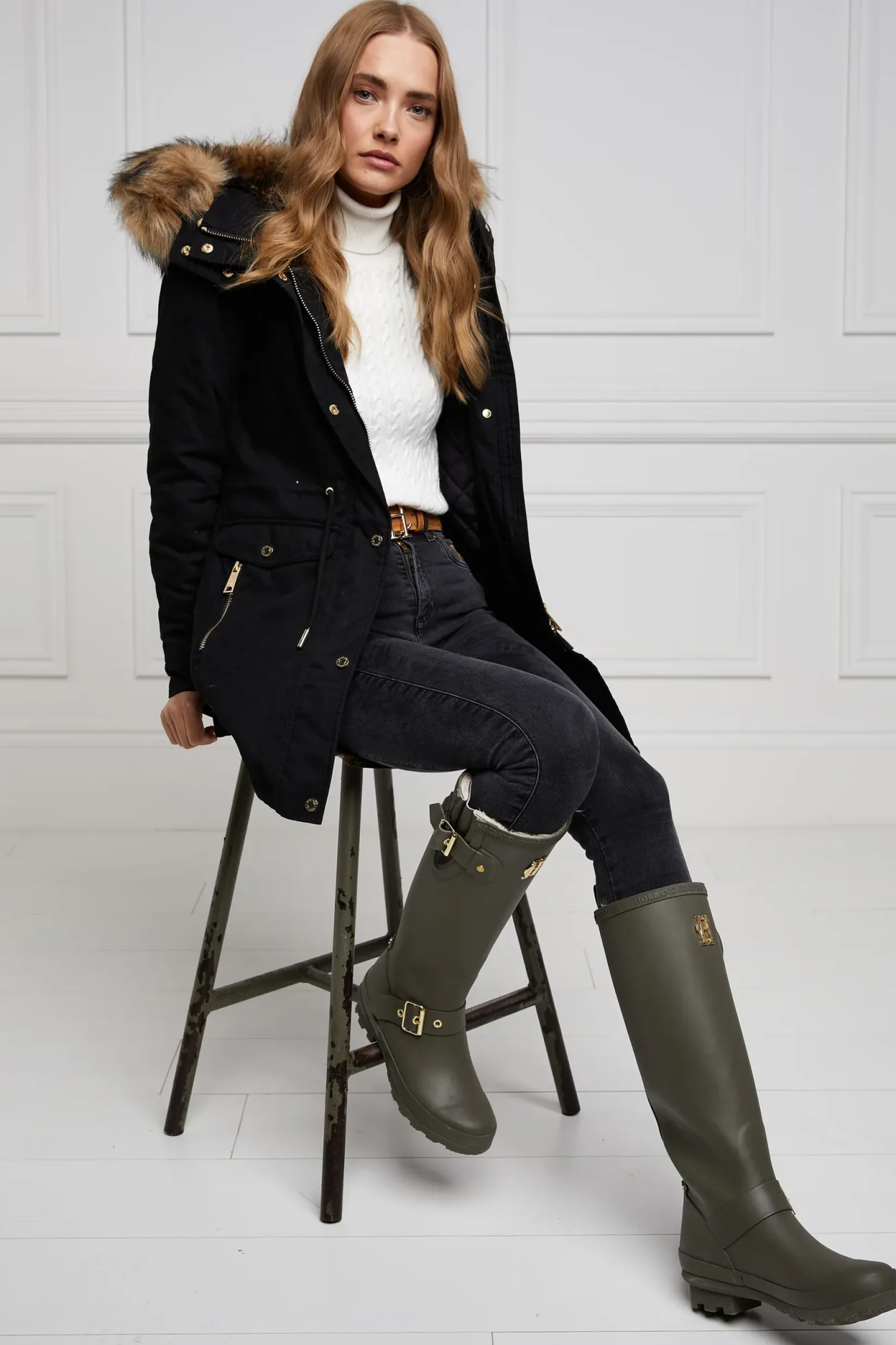 Holland Cooper At The Stables|Wellington Boots-Sherpa Lined Regency Wellington Matte Green