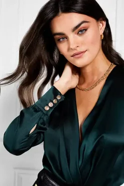 Holland Cooper Shirts & Blouses|Bodysuits-Silk Bodysuit Emerald