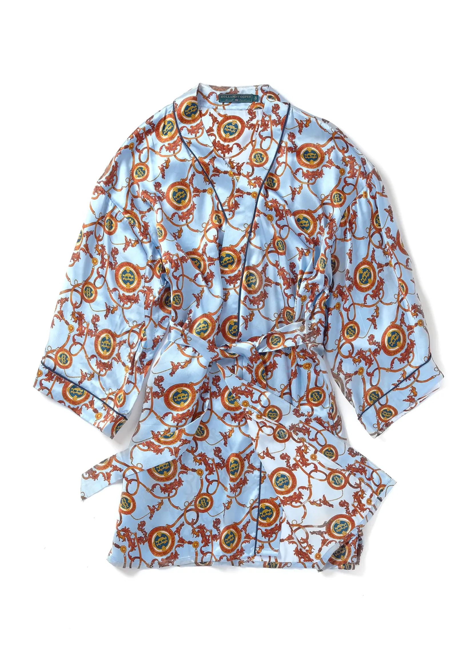 Holland Cooper Sleepwear-Silk Dressing Gown Sky Blue
