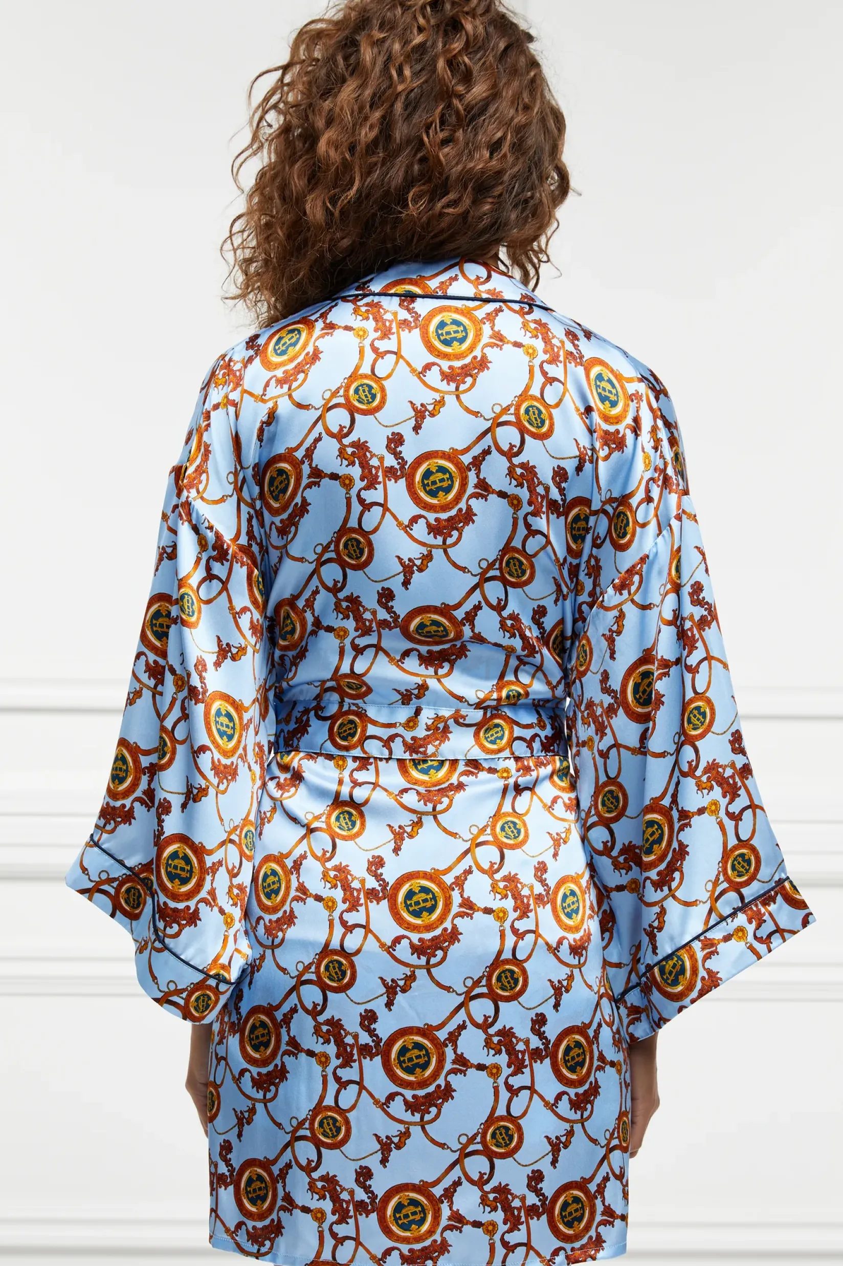 Holland Cooper Sleepwear-Silk Dressing Gown Sky Blue