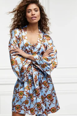 Holland Cooper Sleepwear-Silk Dressing Gown Sky Blue