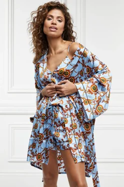 Holland Cooper Sleepwear-Silk Dressing Gown Sky Blue