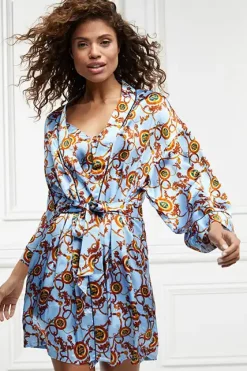 Holland Cooper Sleepwear-Silk Dressing Gown Sky Blue