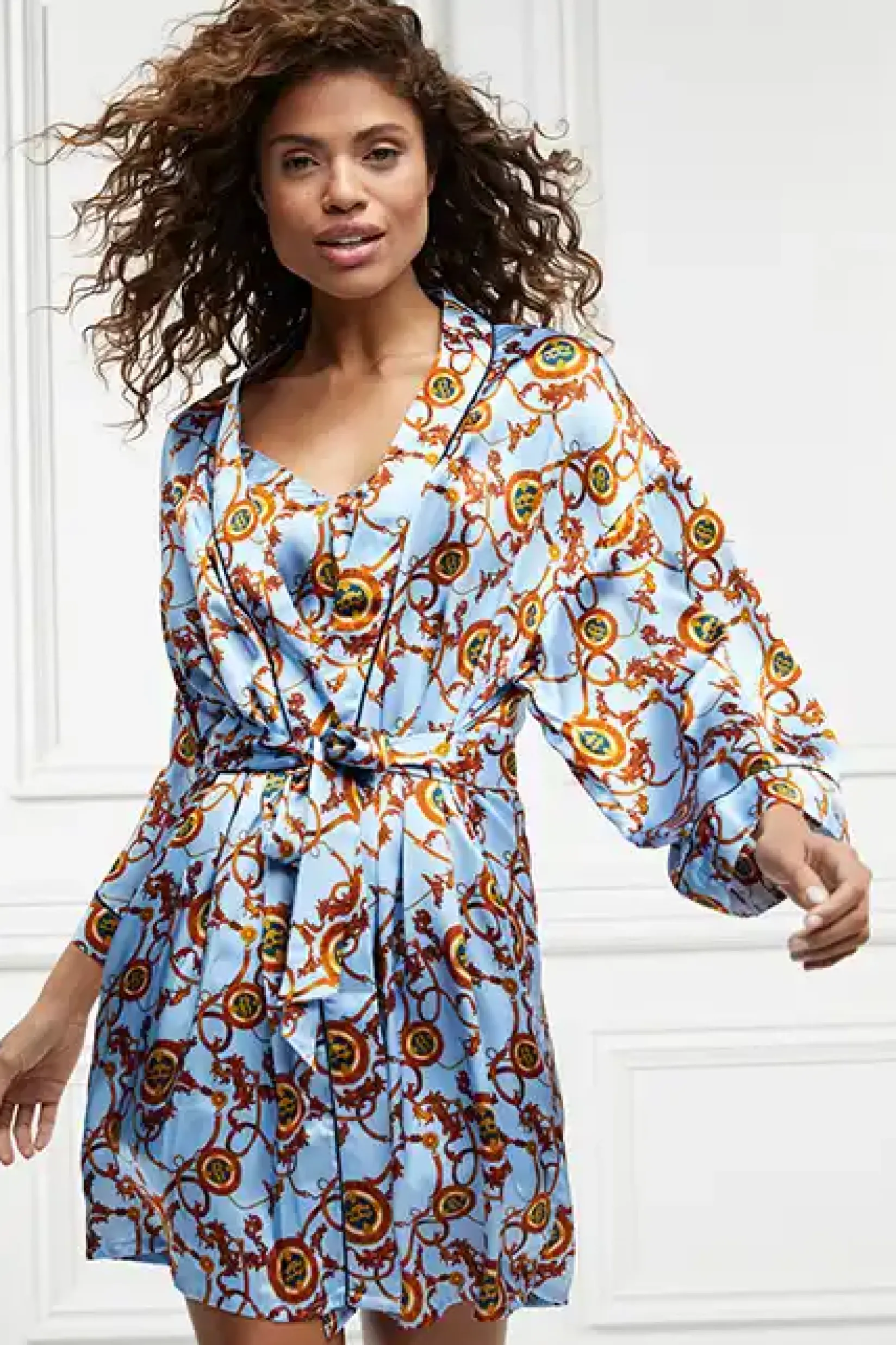 Holland Cooper Sleepwear-Silk Dressing Gown Sky Blue