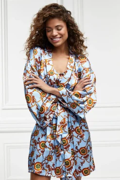 Holland Cooper Sleepwear-Silk Dressing Gown Sky Blue