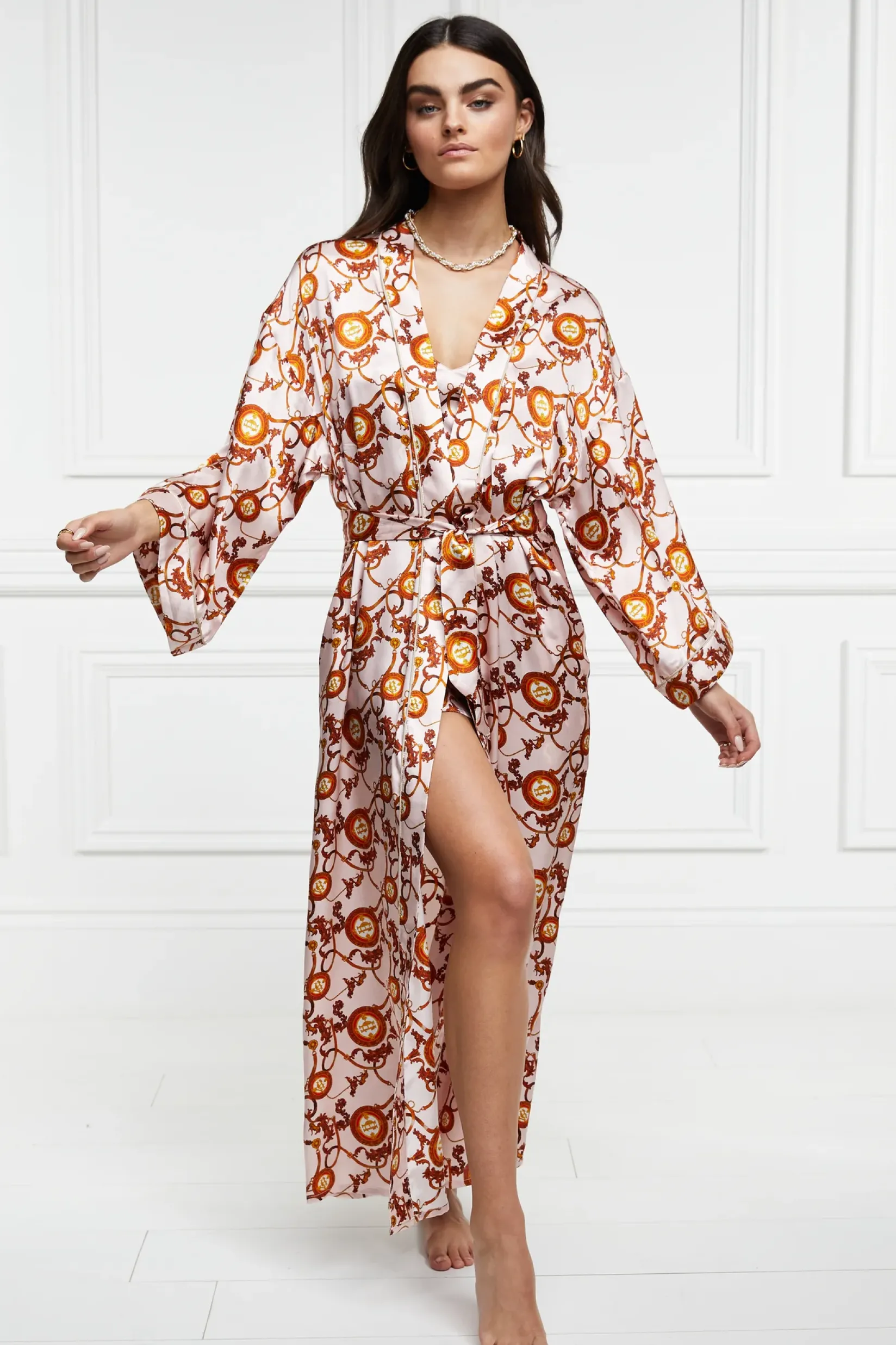 Holland Cooper Sleepwear-Silk Full Length Dressing Gown Blush