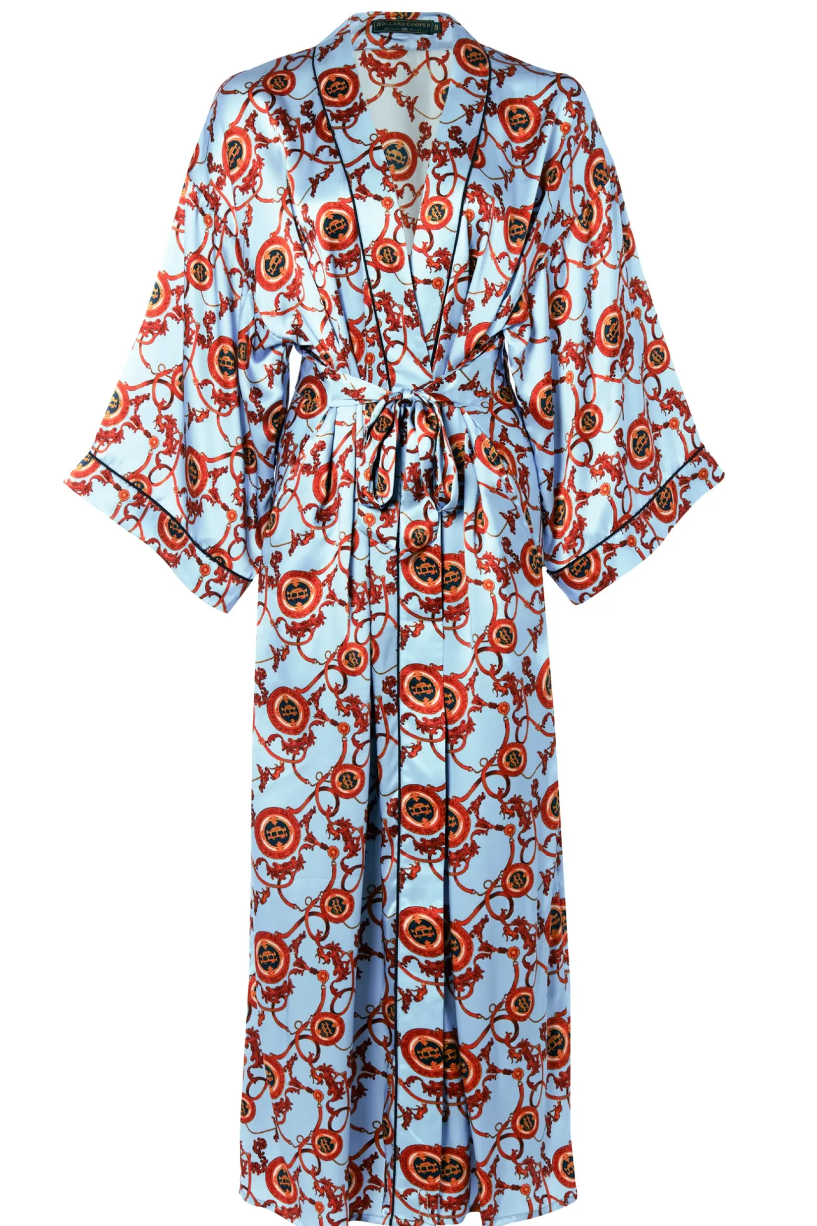 Holland Cooper Sleepwear-Silk Full Length Dressing Gown Sky Blue