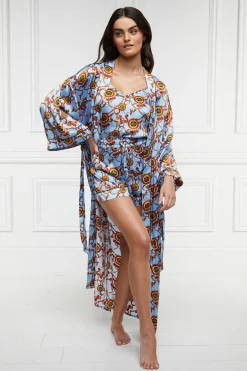 Holland Cooper Sleepwear-Silk Full Length Dressing Gown Sky Blue