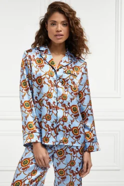 Holland Cooper Sleepwear-Silk Pyjama Shirt Sky Blue