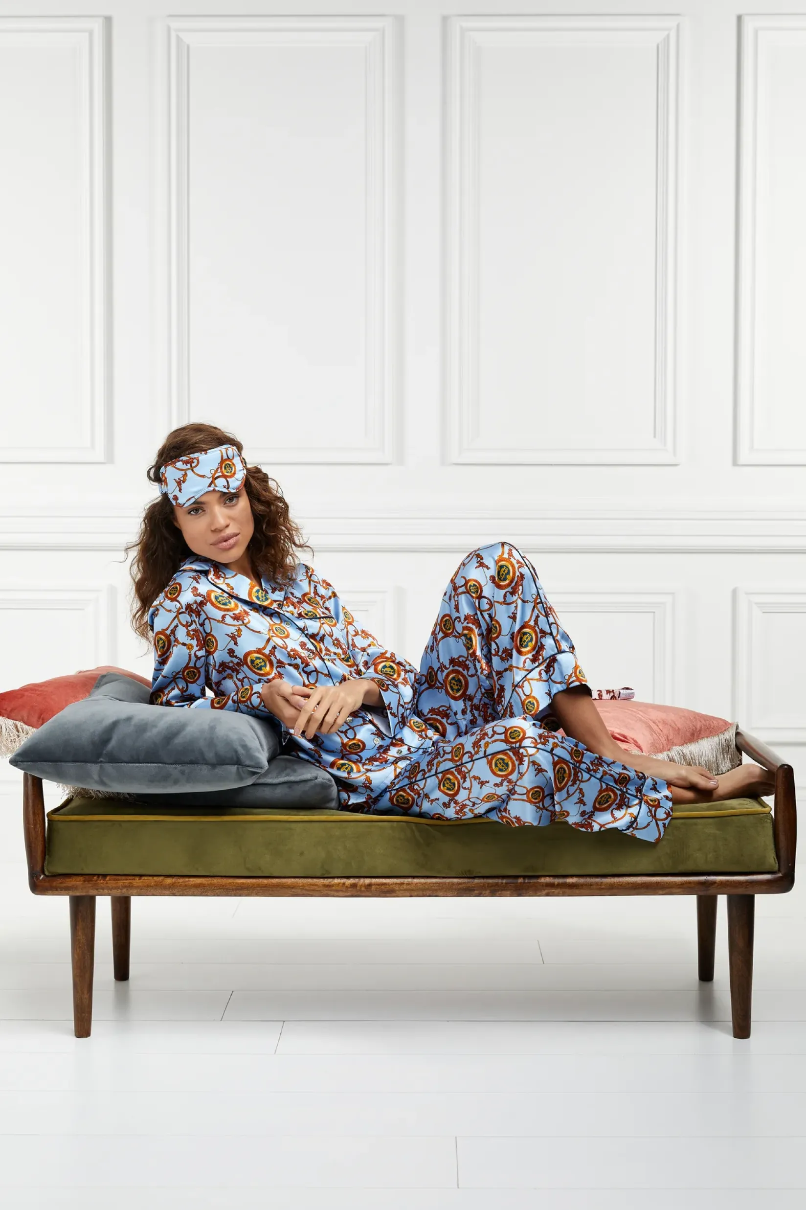 Holland Cooper Sleepwear-Silk Pyjama Shirt Sky Blue