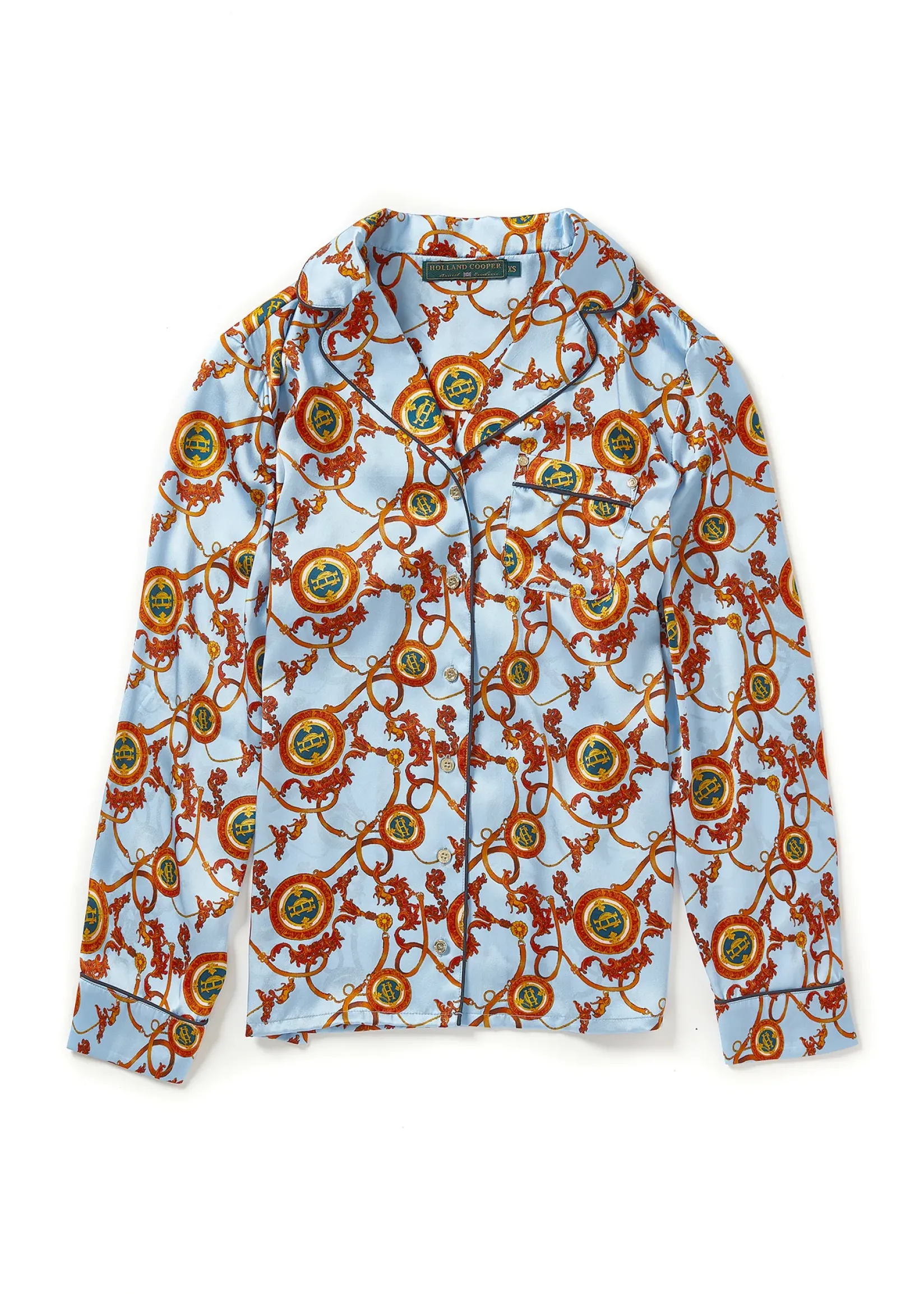 Holland Cooper Sleepwear-Silk Pyjama Shirt Sky Blue