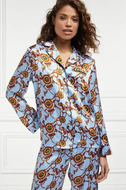 Holland Cooper Sleepwear-Silk Pyjama Shirt Sky Blue