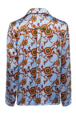 Holland Cooper Sleepwear-Silk Pyjama Shirt Sky Blue