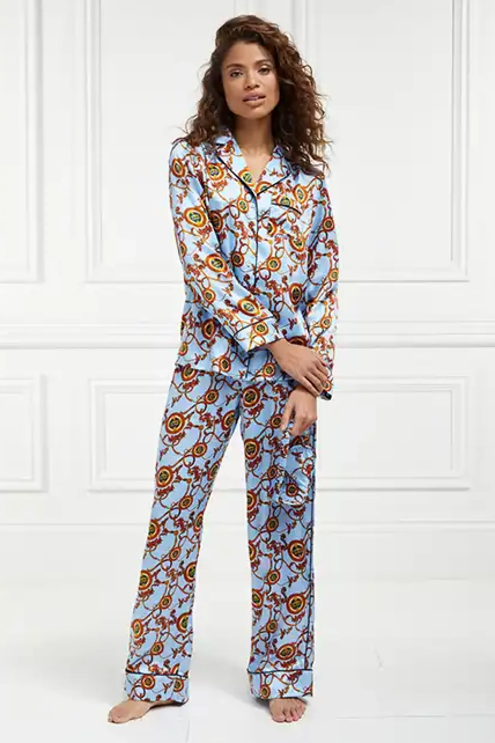 Holland Cooper Sleepwear-Silk Pyjama Trouser Sky Blue