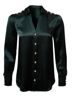 Holland Cooper Gifts For Her|Shirts & Blouses-Silk V-Neck Blouse Emerald
