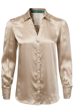 Holland Cooper Shirts & Blouses|Back In Stock-Silk V-Neck Blouse Champagne