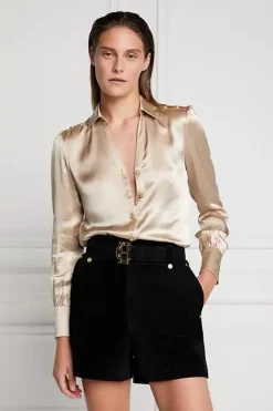 Holland Cooper Shirts & Blouses|Back In Stock-Silk V-Neck Blouse Champagne