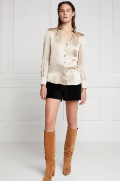 Holland Cooper Shirts & Blouses|Back In Stock-Silk V-Neck Blouse Champagne