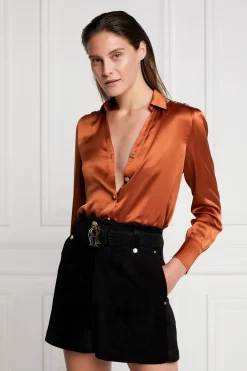 Holland Cooper Shirts & Blouses|Back In Stock-Silk V-Neck Blouse Caramel