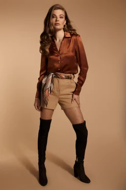 Holland Cooper Shirts & Blouses|Back In Stock-Silk V-Neck Blouse Caramel