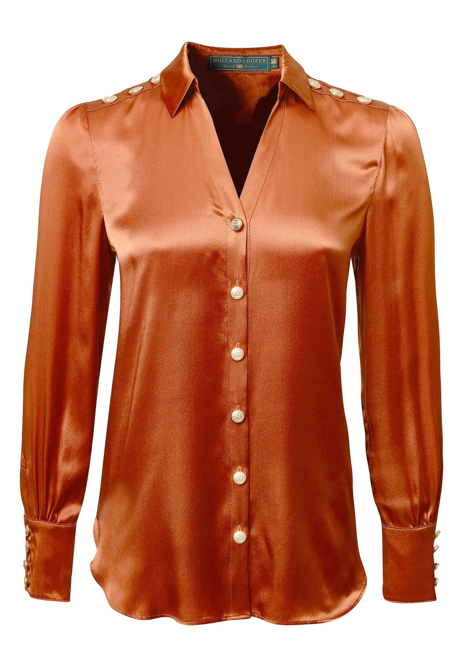 Holland Cooper Shirts & Blouses|Back In Stock-Silk V-Neck Blouse Caramel