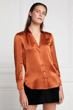 Holland Cooper Shirts & Blouses|Back In Stock-Silk V-Neck Blouse Caramel