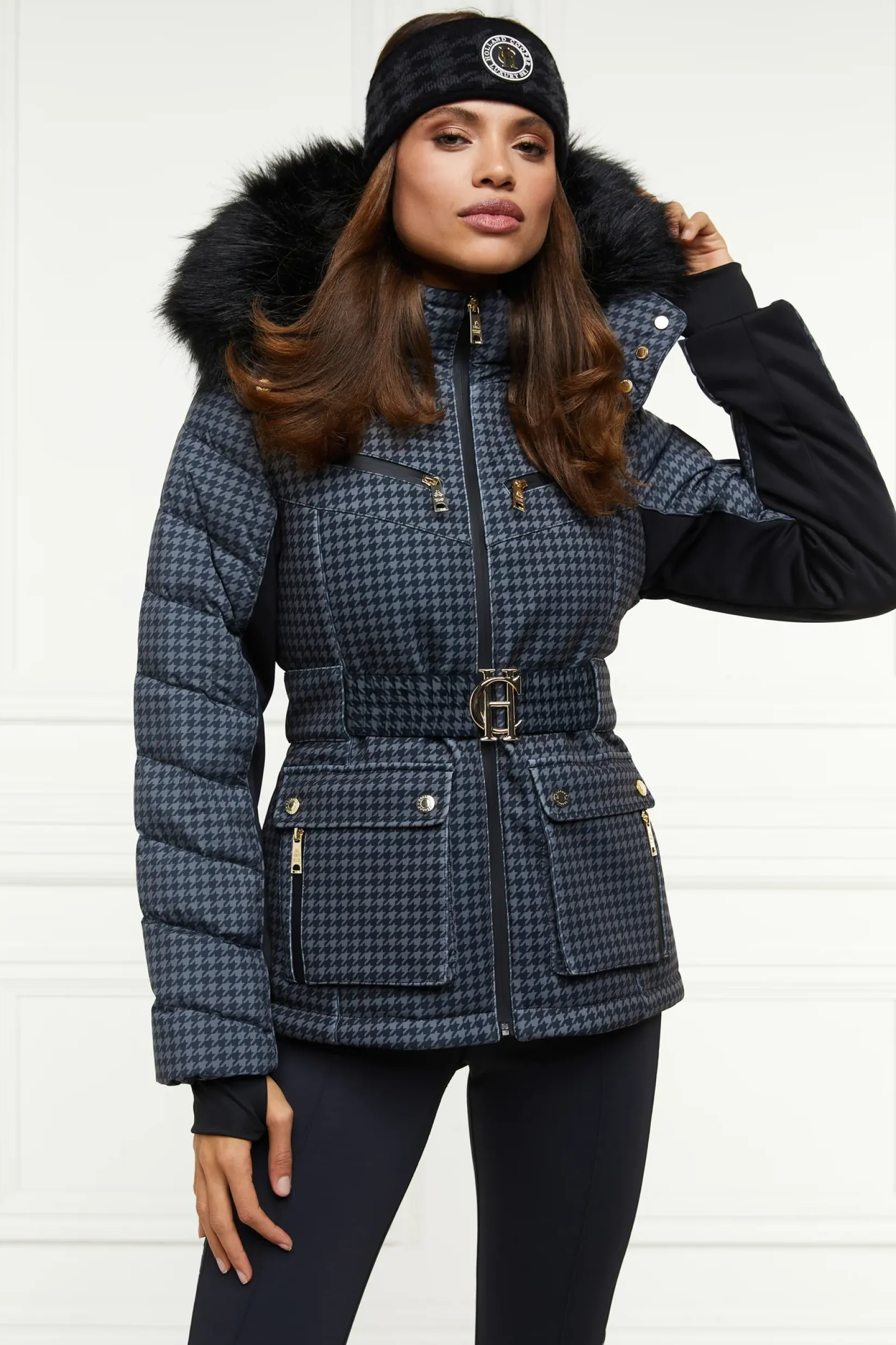 Holland Cooper Ski Jackets|HC Ski-Ski Jacket Mono Houndstooth
