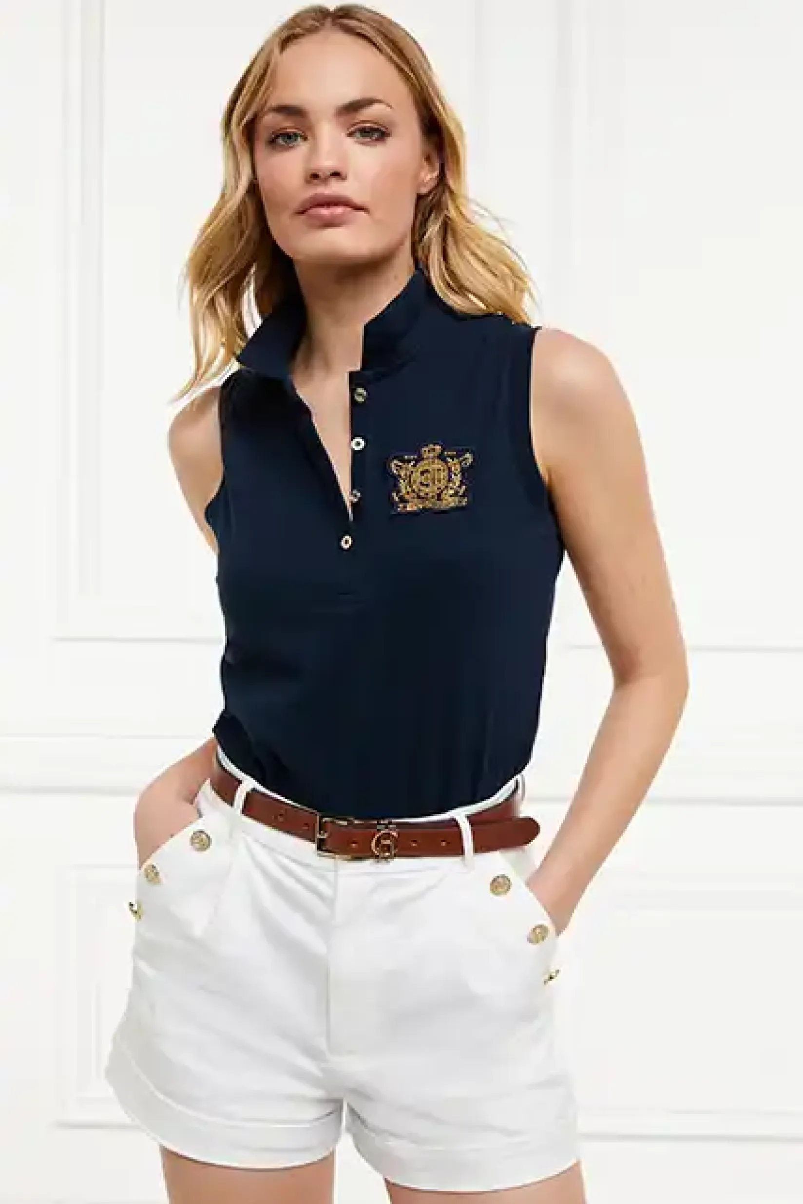 Holland Cooper Polo Shirts|Casualwear-Sleeveless Polo Shirt Ink Navy
