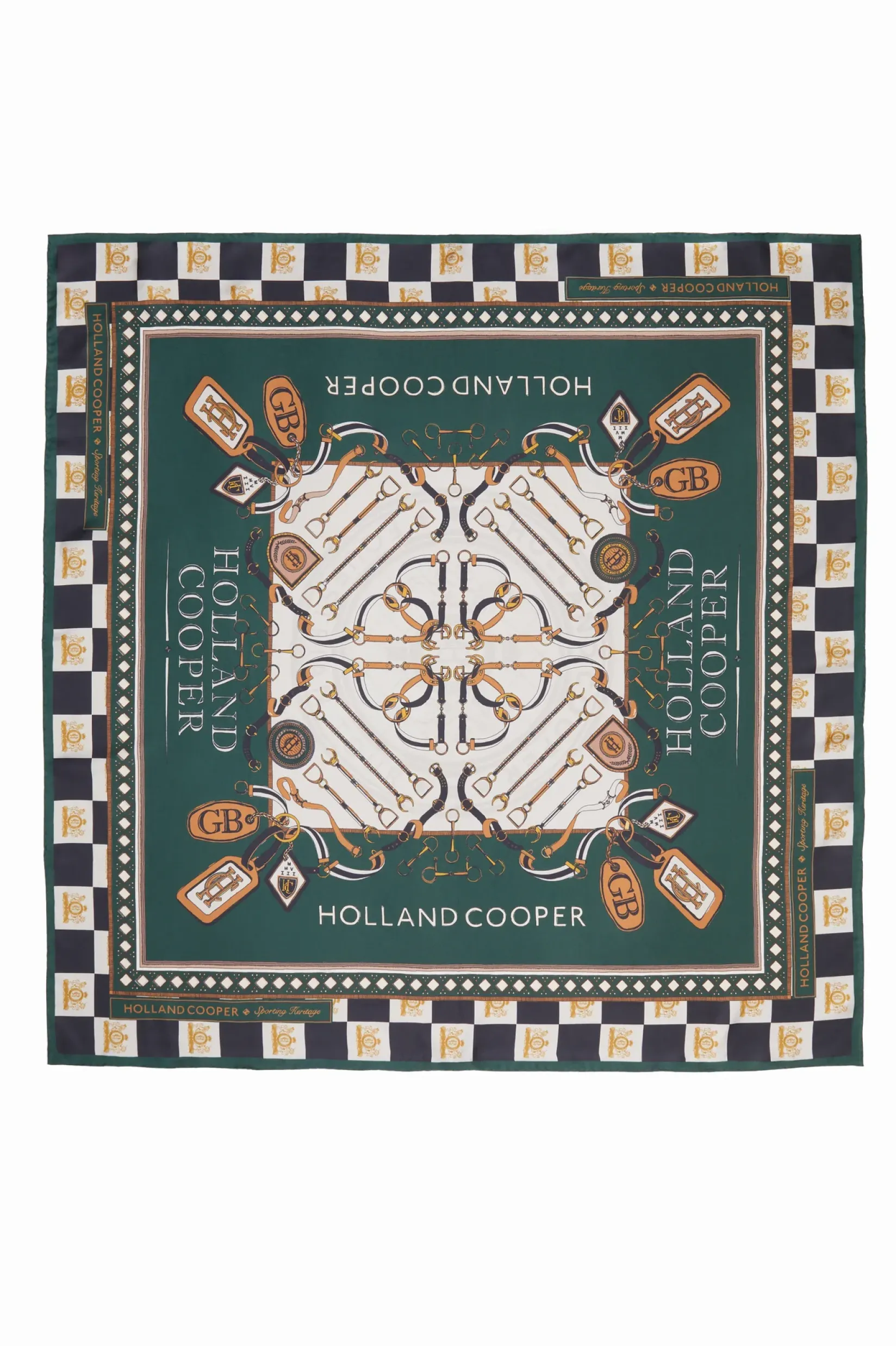 Holland Cooper Scarves|Scarves-Stirrup Silk Scarf Black Emerald