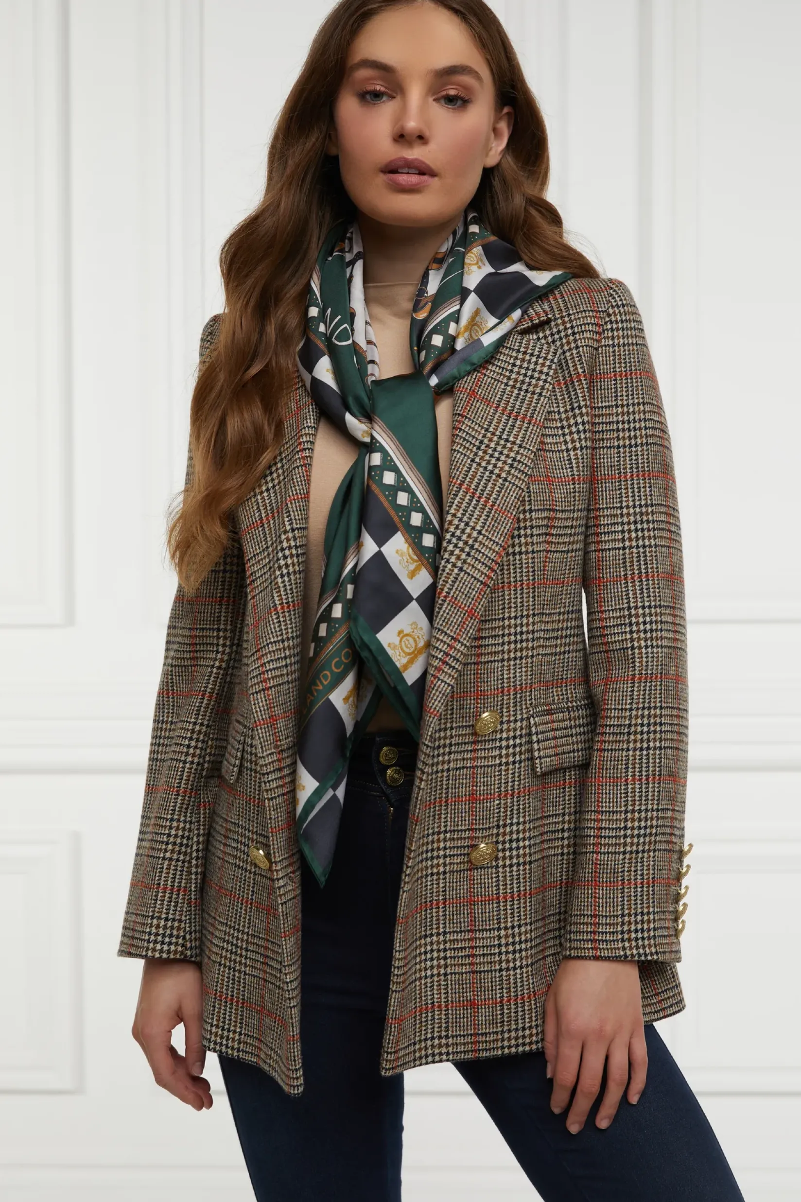 Holland Cooper Scarves|Scarves-Stirrup Silk Scarf Black Emerald