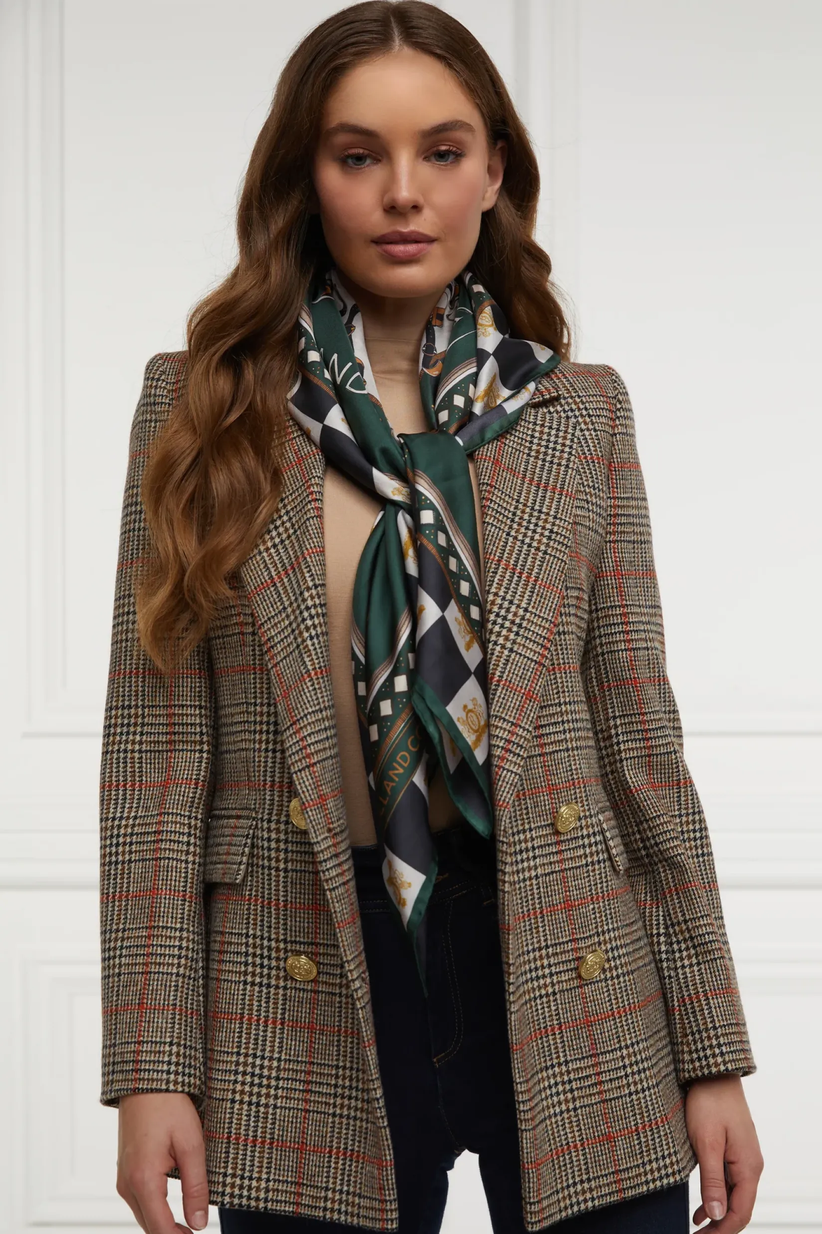 Holland Cooper Scarves|Scarves-Stirrup Silk Scarf Black Emerald