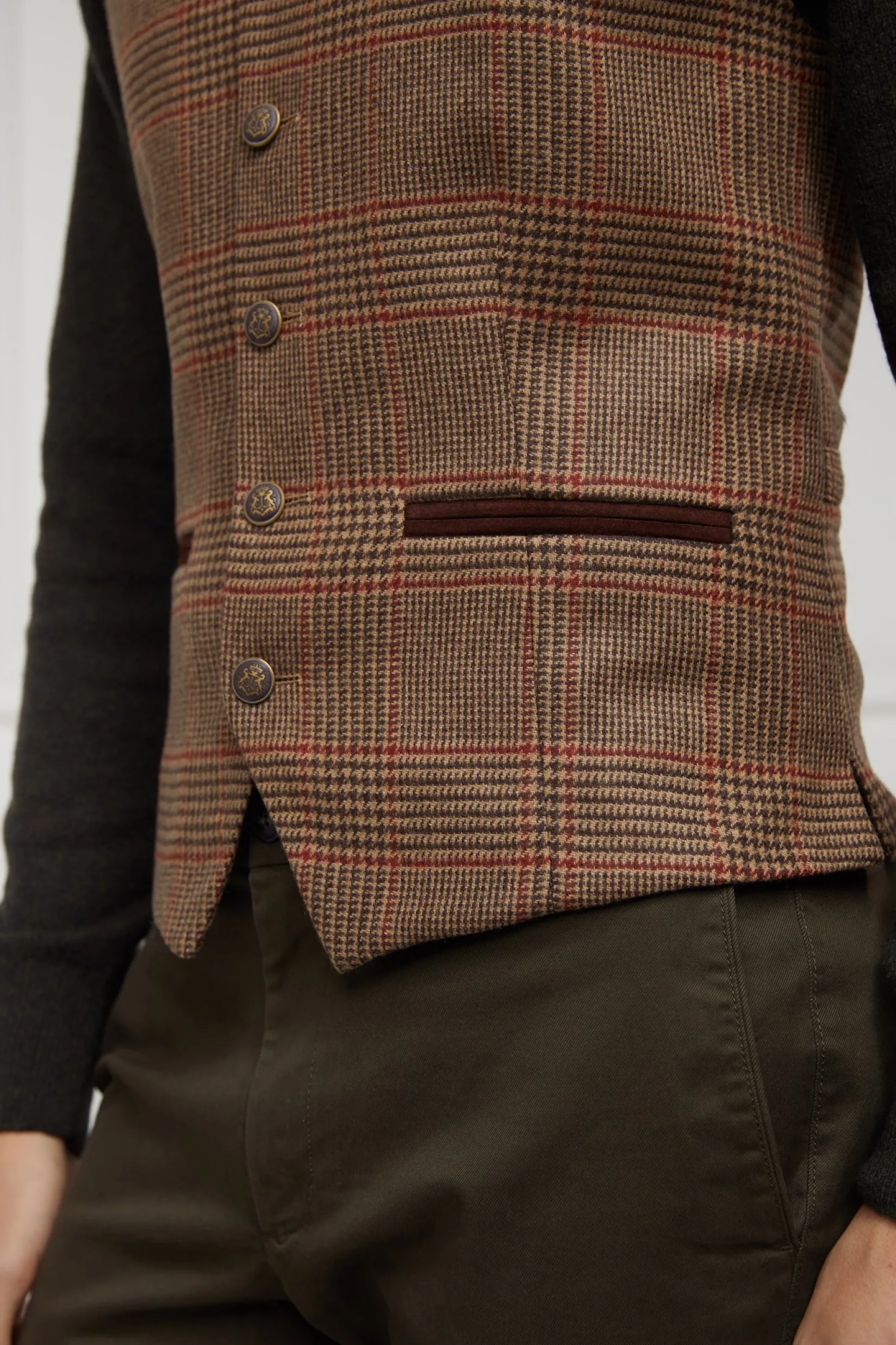 Holland Cooper Waistcoats|Tailoring-St James Waistcoat Clarence Check Merlot