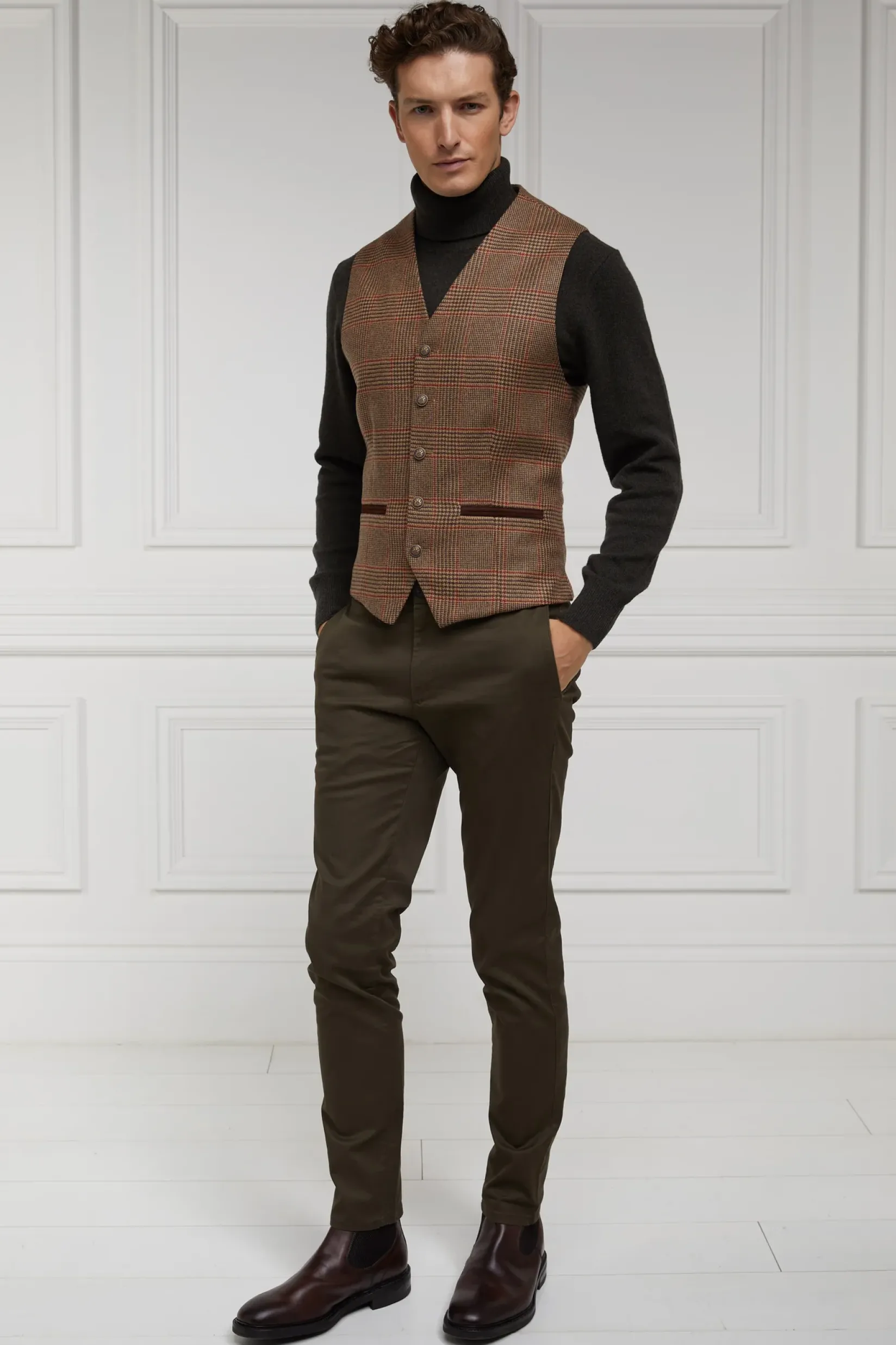 Holland Cooper Waistcoats|Tailoring-St James Waistcoat Clarence Check Merlot
