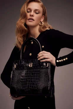 Holland Cooper The Perfect Gesture|Crossbody Bags-The Brompton Mini Tote Black Croc