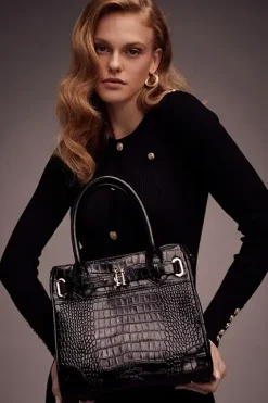 Holland Cooper The Perfect Gesture|Crossbody Bags-The Brompton Mini Tote Black Croc