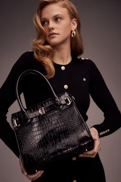 Holland Cooper The Perfect Gesture|Crossbody Bags-The Brompton Mini Tote Black Croc