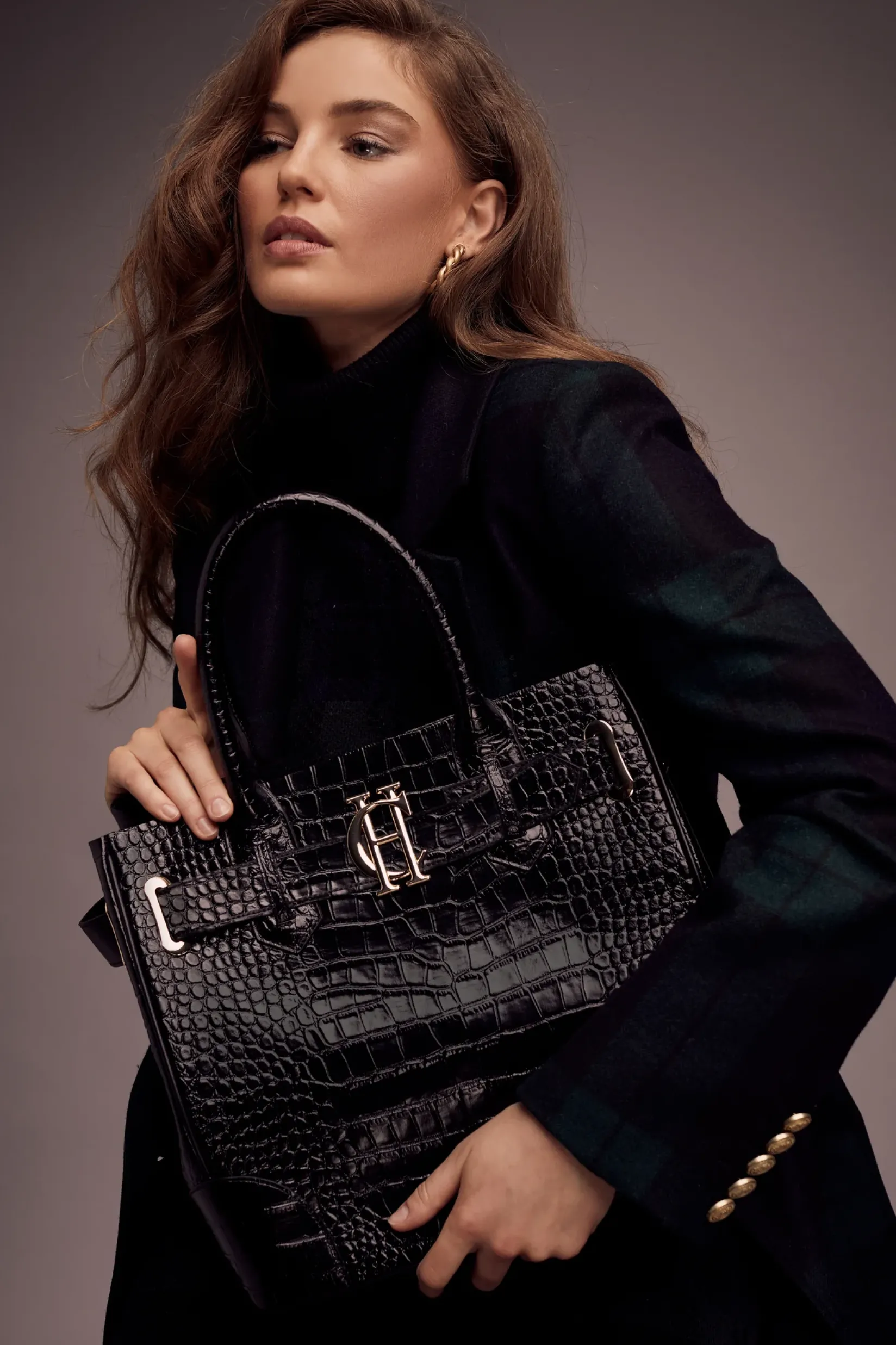 Holland Cooper The Perfect Gesture|Tote Bags-The Brompton Tote Black Croc
