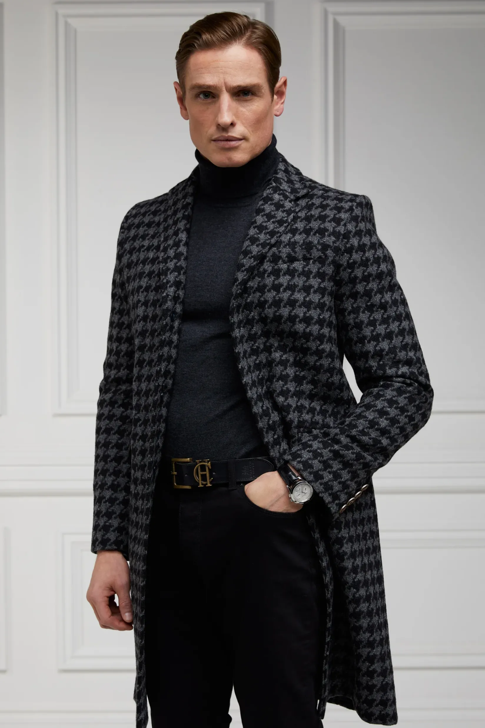 Holland Cooper Tailored Coats|Shop By Product-The Cheltenham Coat Large Scale Charcoal Houndstooth
